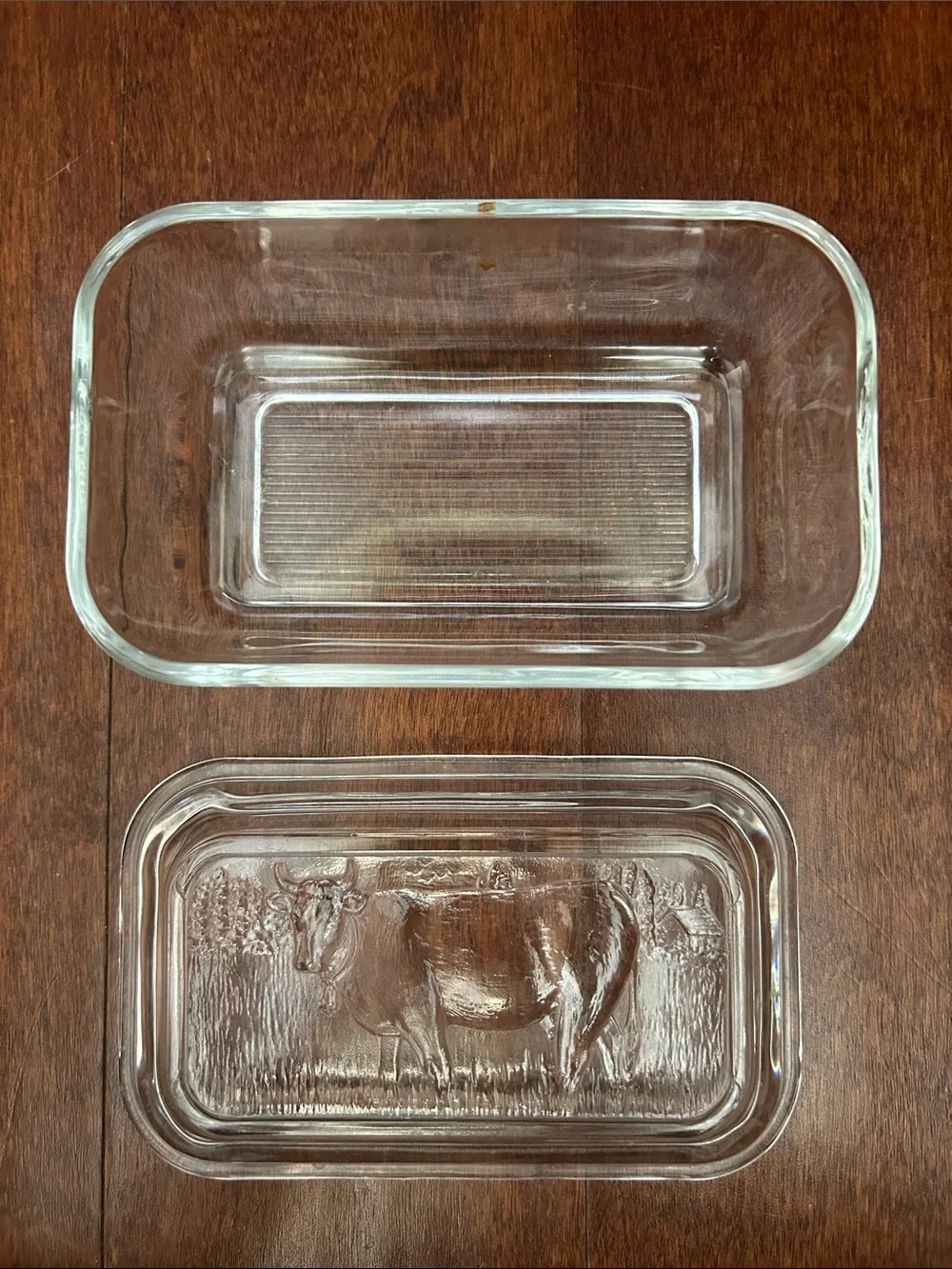 Vintage Arcoroc France Pressed Glass Butter Dish with Embossed Cow Lid